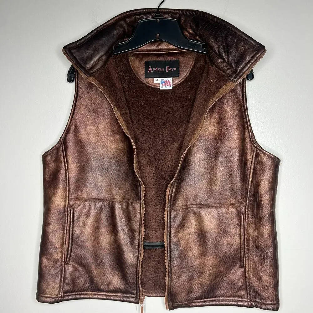 VTG Andrea Faye Women's Metallic Bronze Zip-Up Puffer Vest Sz M‎ Western USA 90s